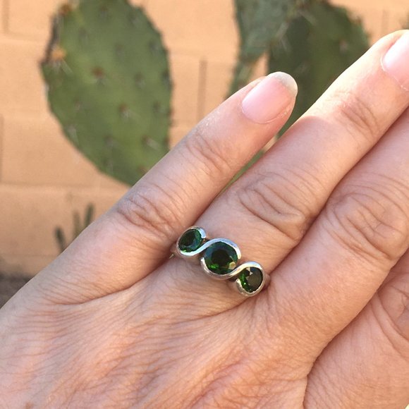 Chrome Diopside .925 Ring Sterling Silver Natural Gemstones Green Size 6 or 7 - Picture 4 of 16